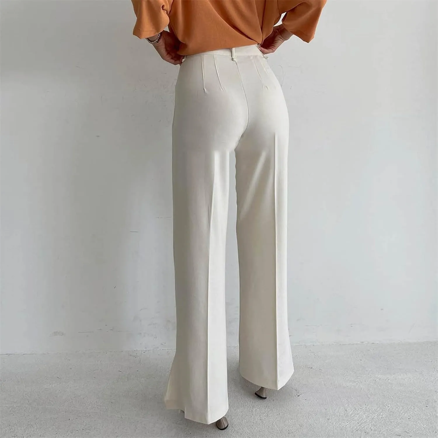 Office Flare Pants for Women Classic Formal Solid Ribbed Wide Leg High Waist Trousers Fashion Curvy Work Dressy Bootcut Pants
