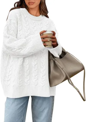 Okiwam Women's Oversized Sweaters Long Sleeve Crewneck Chunky Knitted Pullover 2025 Fall Fashion Solid Color Jumper Tops