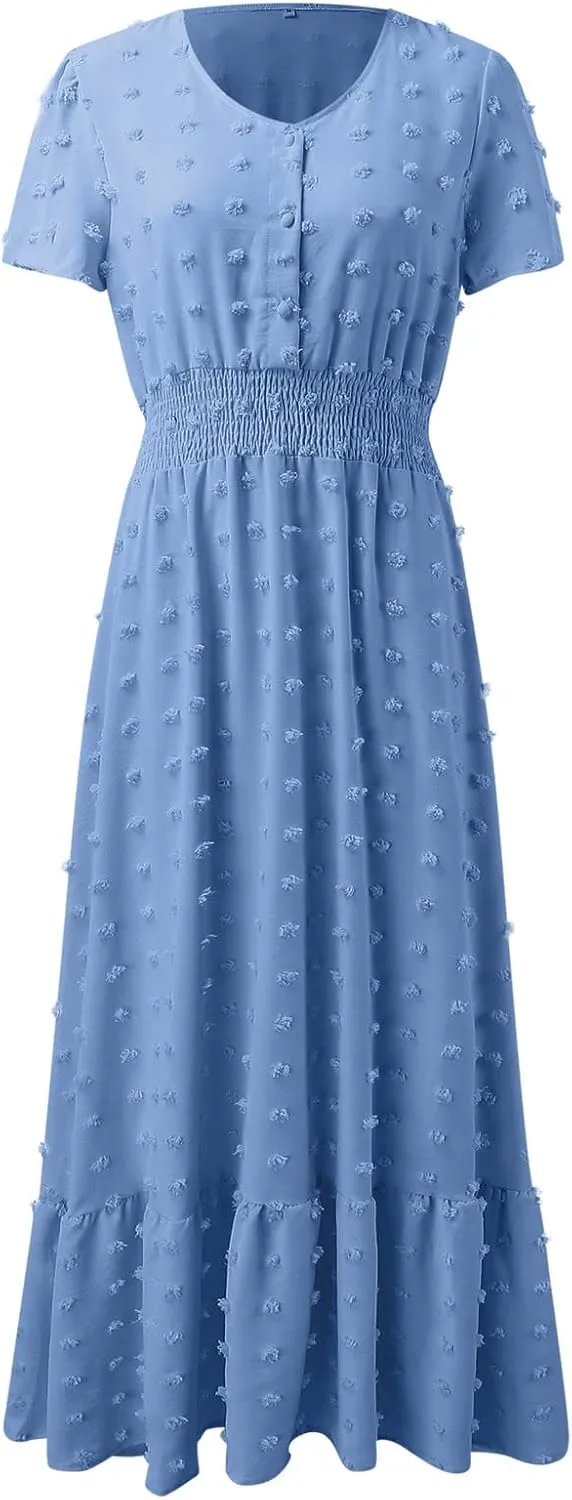 Ollysqiar Dresses Women's 2023 Floral Summer Dress Wrap V Neck Short Sleeve Belted Ruffle Hem A-Line Bohemian Dresses A02 2