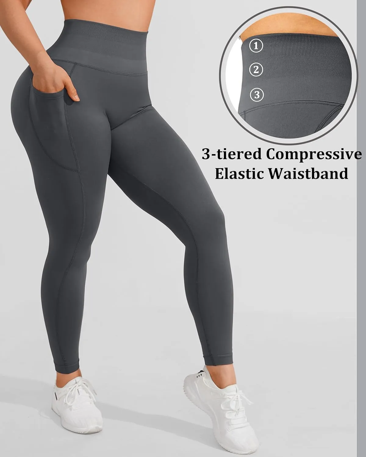 OMKAGI Women Scrunch Butt Lifting Leggings with Pockets Compression High Waisted Gym Workout Leggings