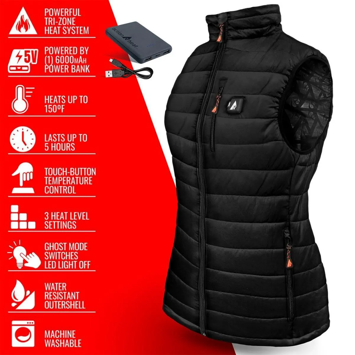 Open Box ActionHeat 5V Battery Heated Insulated Puffer Vest - Women's