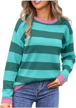 Orange and White Striped Sweater Oversized Sweatshirt Trendy Crewneck Tops Loose Long Sleeve Casual Stylish Pullover