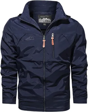 Outdoor Men's Waterproof Raincoat Winter Windbreaker Lightweight Rain Jackets with Detachable Hood for Hiking Travel
