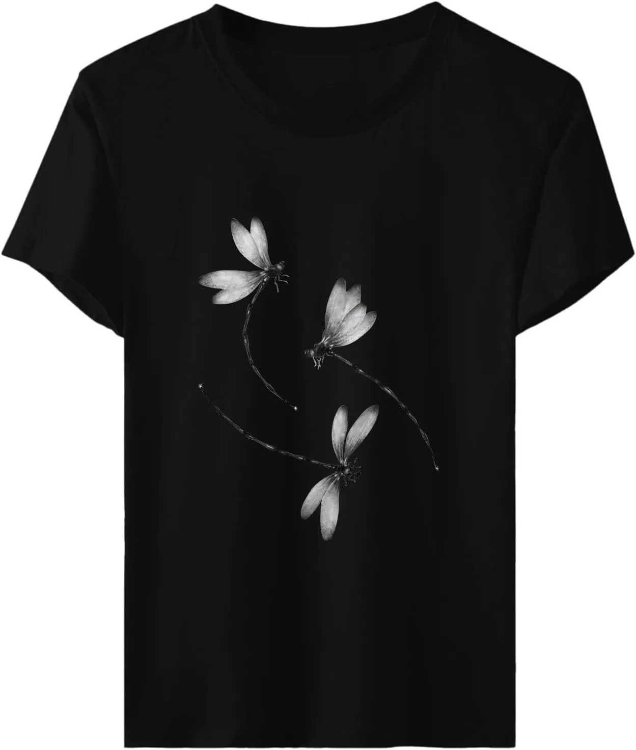 Oversized Graphic Tee Shirts for Women Casual Summer Funny Dragonfly Printed Short Sleeve Loose Crewneck Cute T Shirts Tops