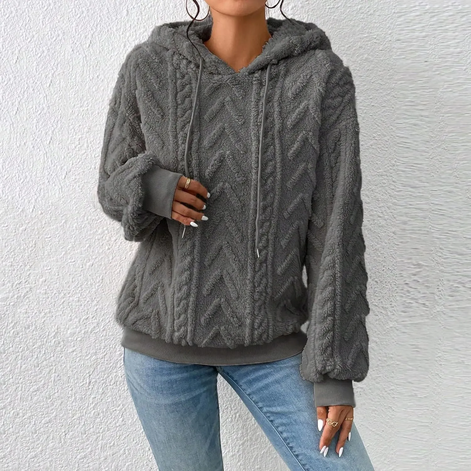 Oversized Hoodie For Women, Cable Knit Fuzzy Pullover Sweatshirt, Fall Clothes
