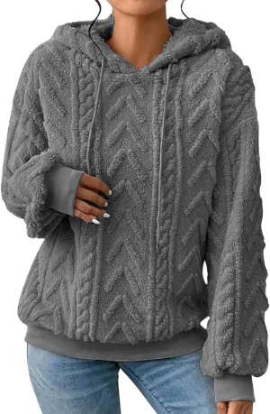 Oversized Hoodie For Women, Cable Knit Fuzzy Pullover Sweatshirt, Fall Clothes