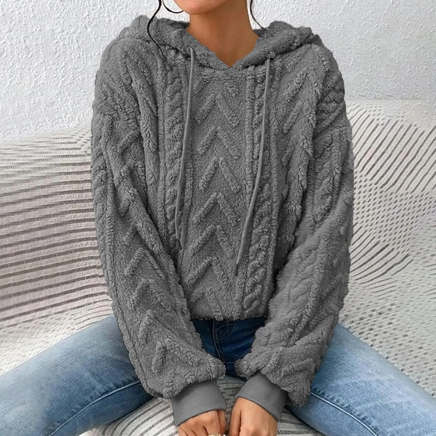 Oversized Hoodie For Women, Cable Knit Fuzzy Pullover Sweatshirt, Fall Clothes