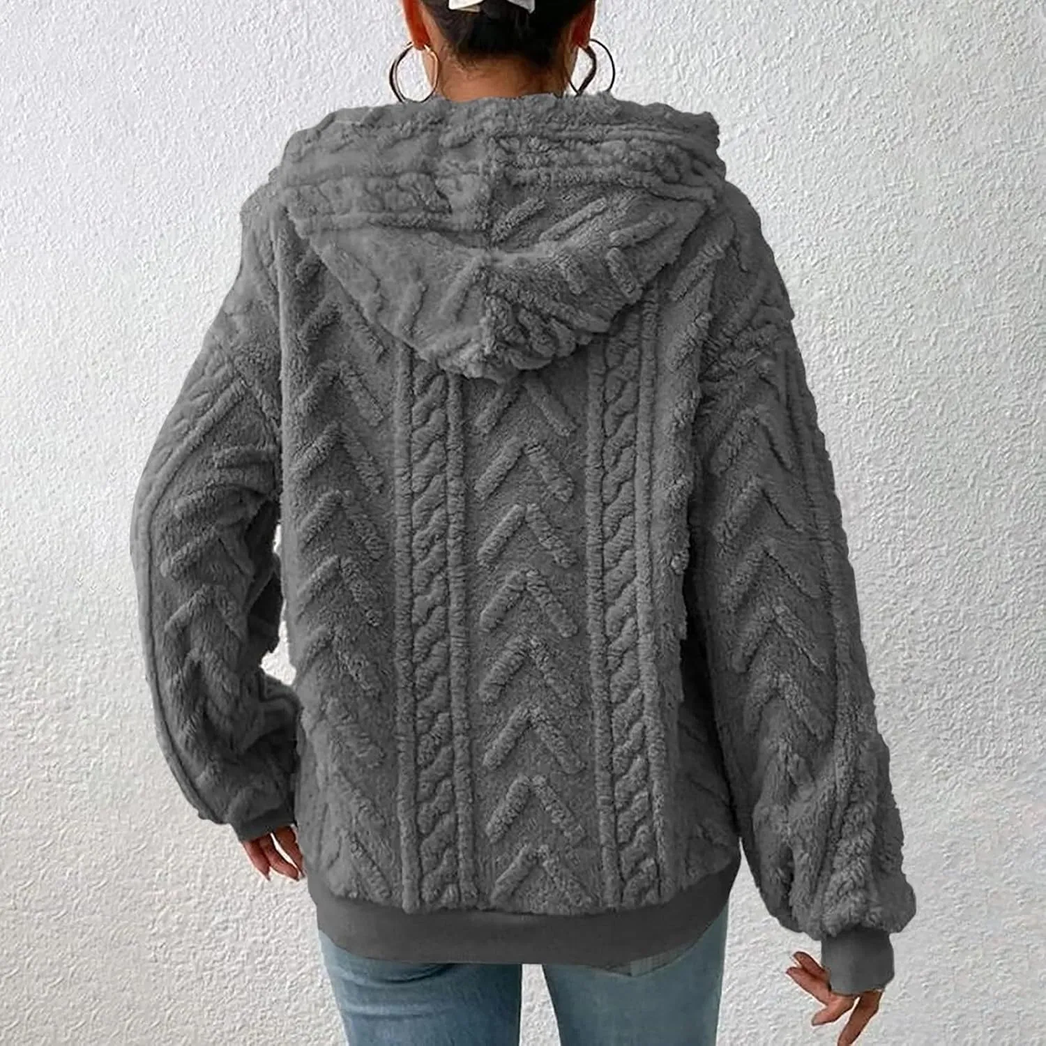 Oversized Hoodie For Women, Cable Knit Fuzzy Pullover Sweatshirt, Fall Clothes