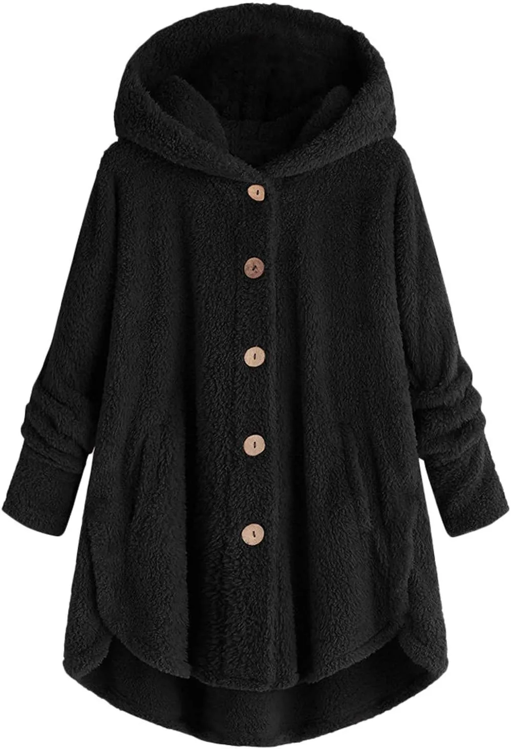 Oversized Sherpa Sweatshirt Fuzzy Fleece Soft Warm Pullover Sweater Button Hoodie Pocket Plush Coat
