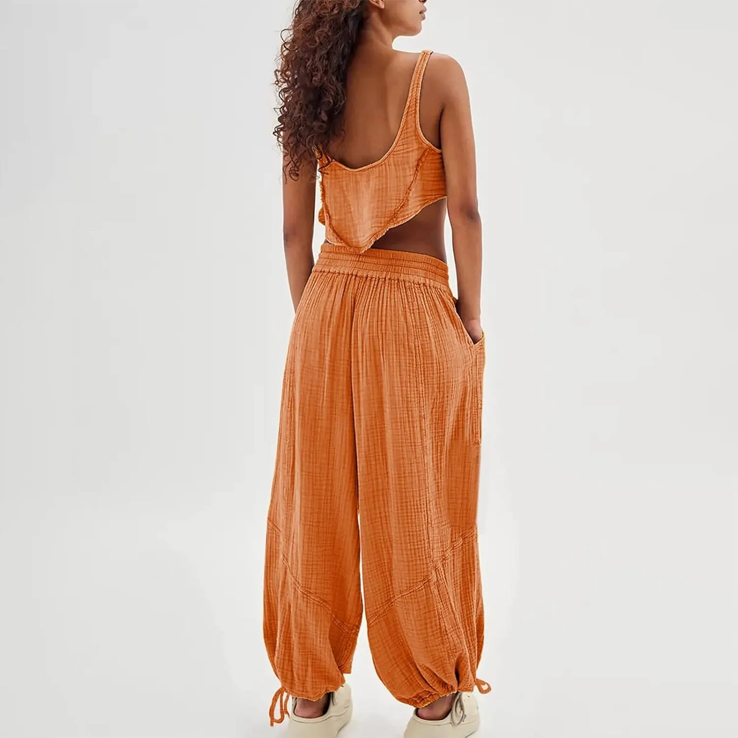 Oversized Wide Leg Lounge Pants Women Baggy Low Rise Cotton Pants Vintage Streetwear Summer Casual Loose Flowy Pants