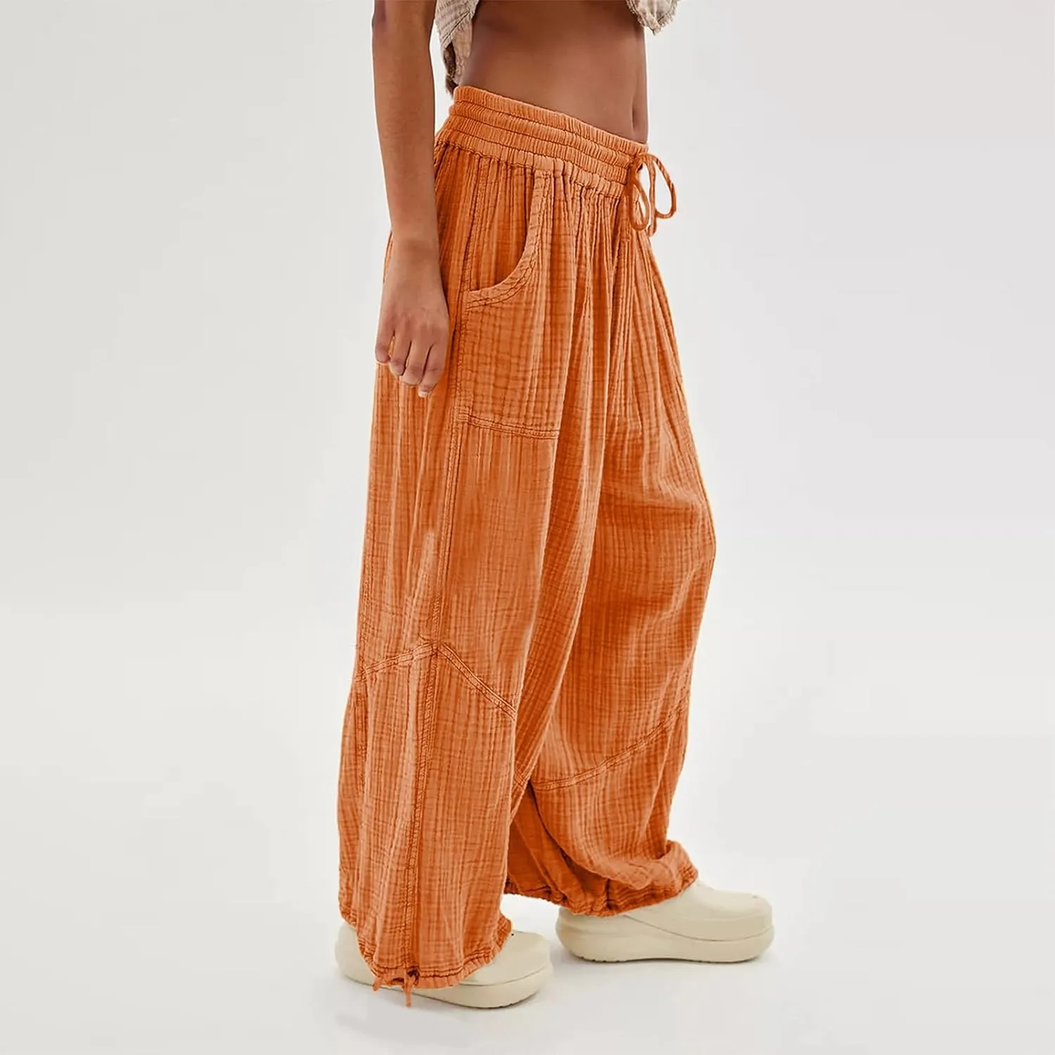 Oversized Wide Leg Lounge Pants Women Baggy Low Rise Cotton Pants Vintage Streetwear Summer Casual Loose Flowy Pants
