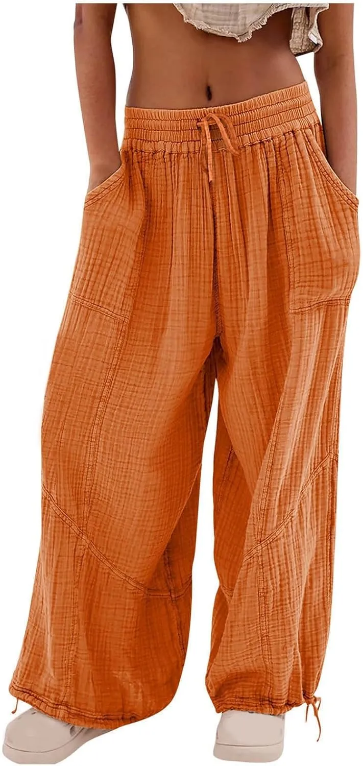 Oversized Wide Leg Lounge Pants Women Baggy Low Rise Cotton Pants Vintage Streetwear Summer Casual Loose Flowy Pants