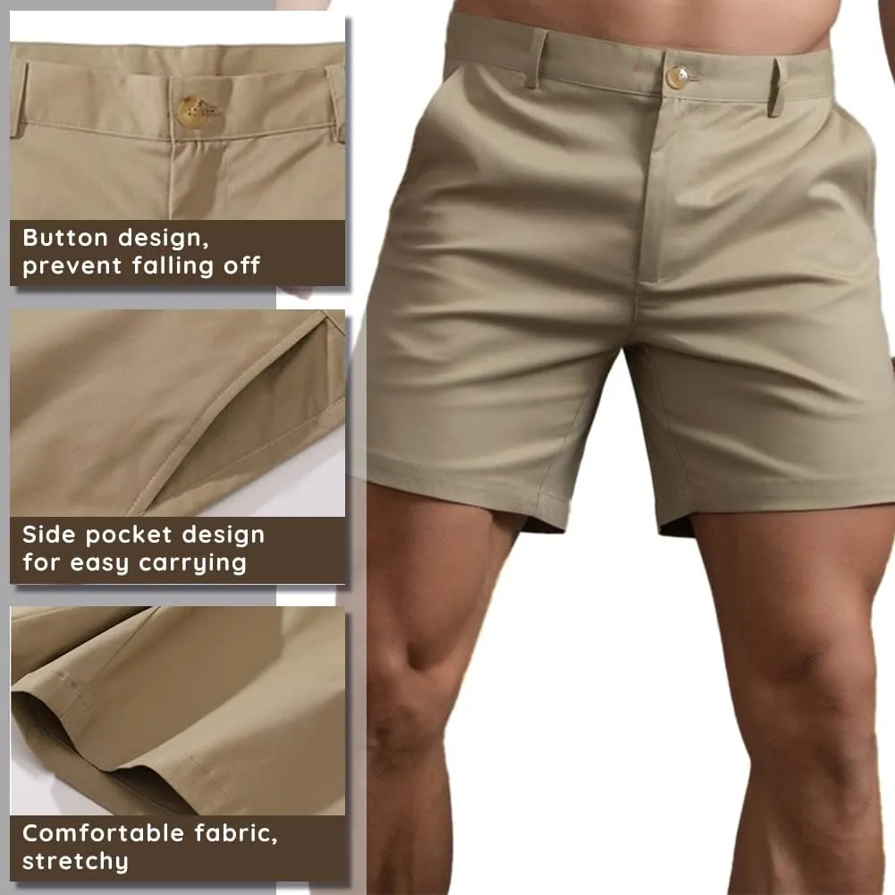 Oymyakon Men's Chino Shorts 6 Inch Slim Fit Shorts Cotton Stretch Casual Shorts Summer Flat Front Shorts