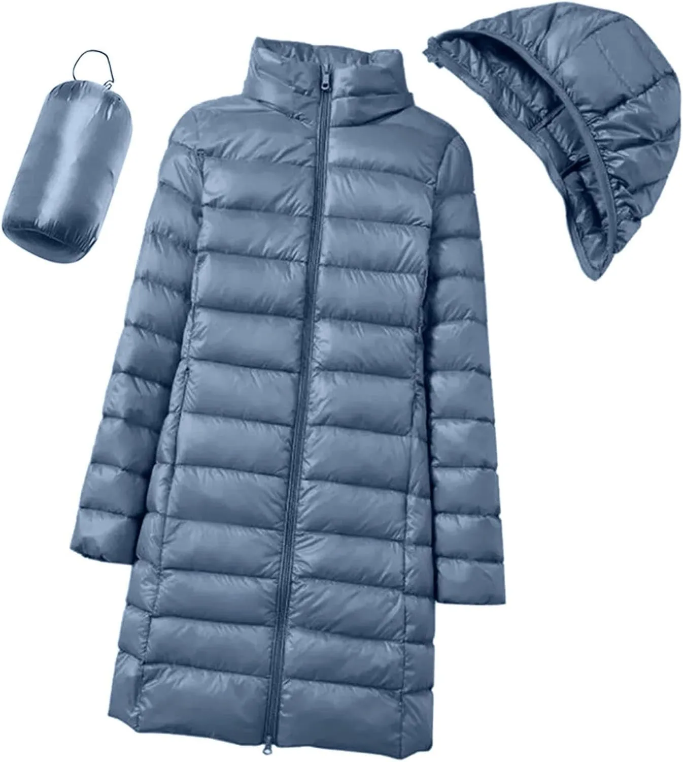 Packable Down Jackets for Women Winter Lightweight Hooded Quilted Jacket Slim Fit Full Zip Up Fashion Casual Coats