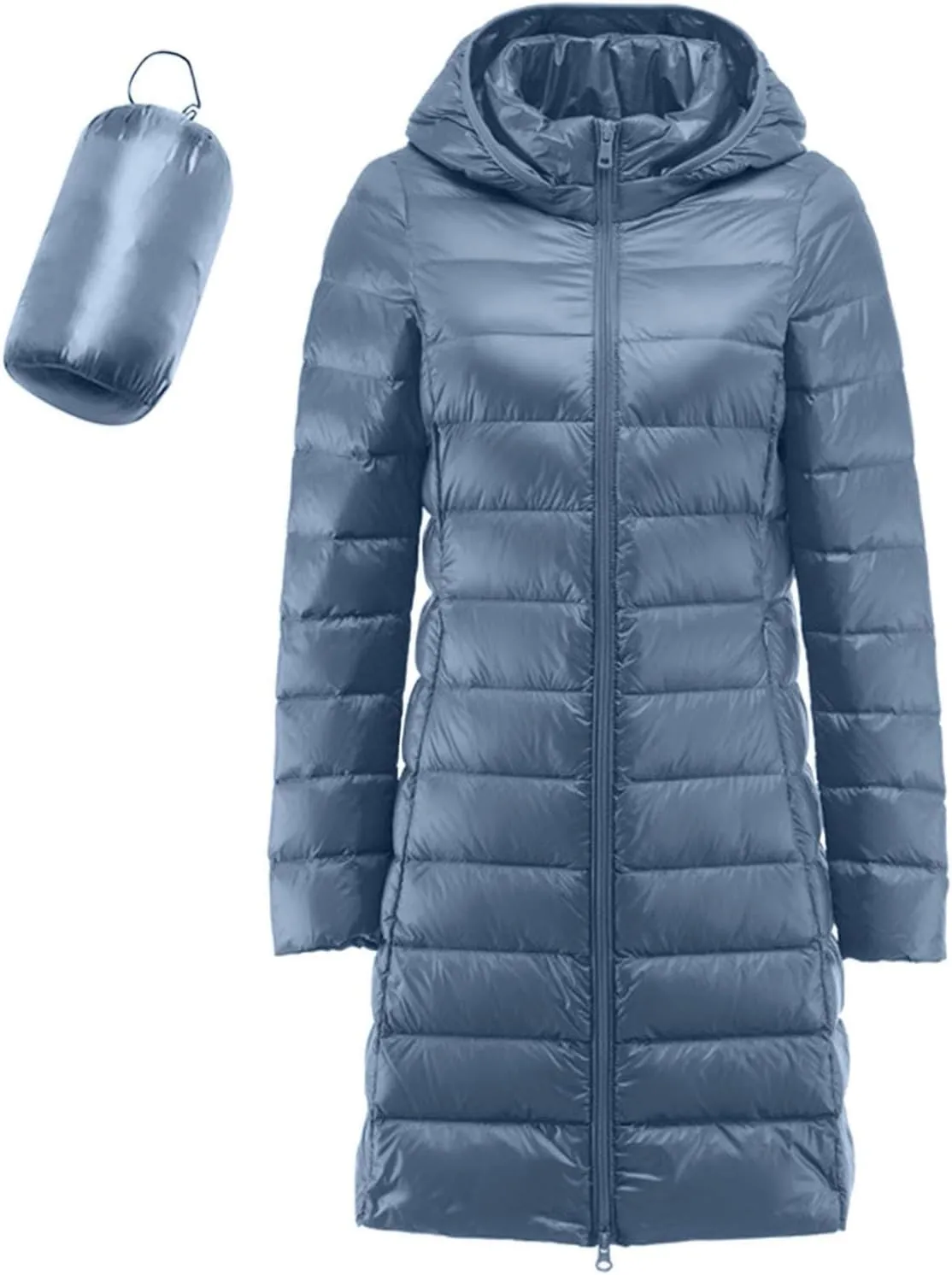 Packable Down Jackets for Women Winter Lightweight Hooded Quilted Jacket Slim Fit Full Zip Up Fashion Casual Coats