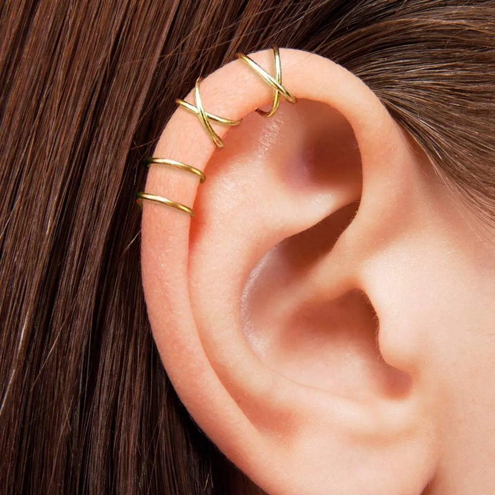 PAGOW Fake Helix Ear Cuff Cartilage Earring No Piercing 925 Sterling Silver,14K Gold Simple Criss Cross Double Lines Adjustable Minimalist CZ Women Men Clip adornment valentine's day Gifts