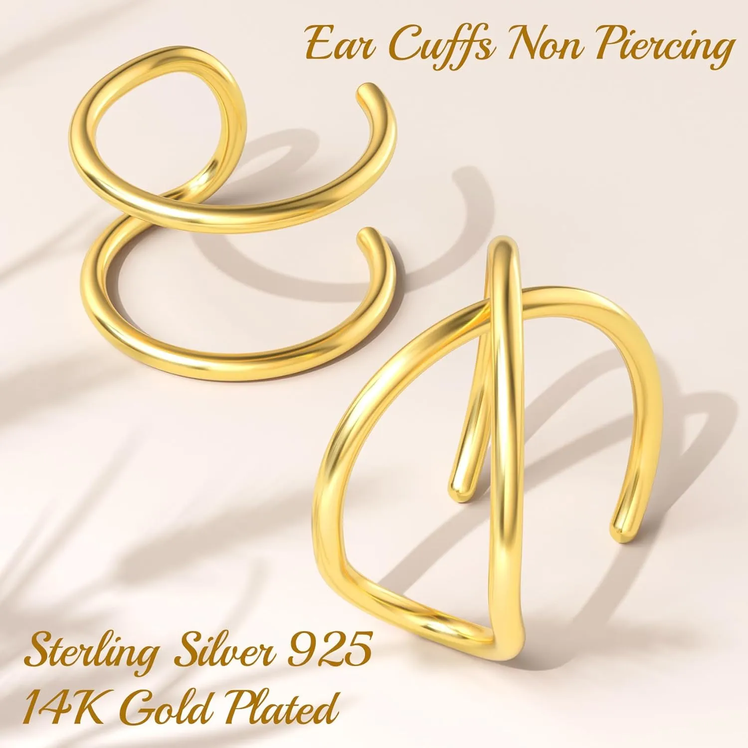 PAGOW Fake Helix Ear Cuff Cartilage Earring No Piercing 925 Sterling Silver,14K Gold Simple Criss Cross Double Lines Adjustable Minimalist CZ Women Men Clip adornment valentine's day Gifts