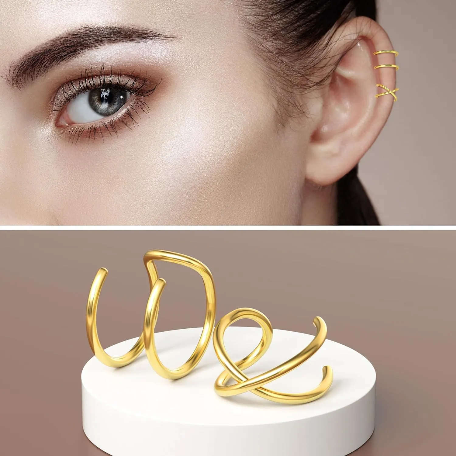 PAGOW Fake Helix Ear Cuff Cartilage Earring No Piercing 925 Sterling Silver,14K Gold Simple Criss Cross Double Lines Adjustable Minimalist CZ Women Men Clip adornment valentine's day Gifts