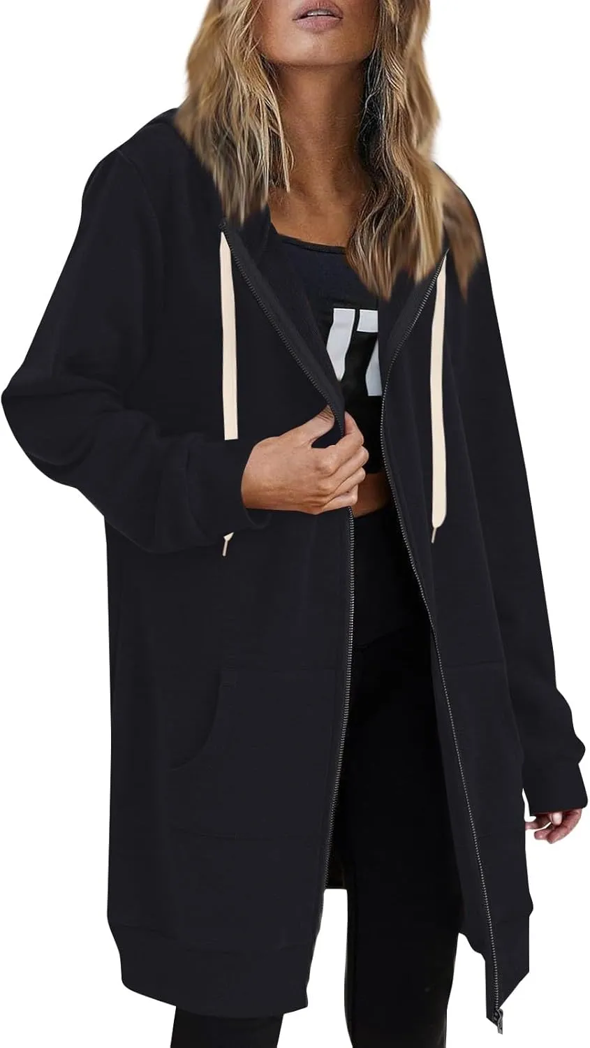 Palaver Long Hoodies for Women oversized Zipper Hooded Jacket Winter Lightweight Fall Casual Sweatshirts with Pockets