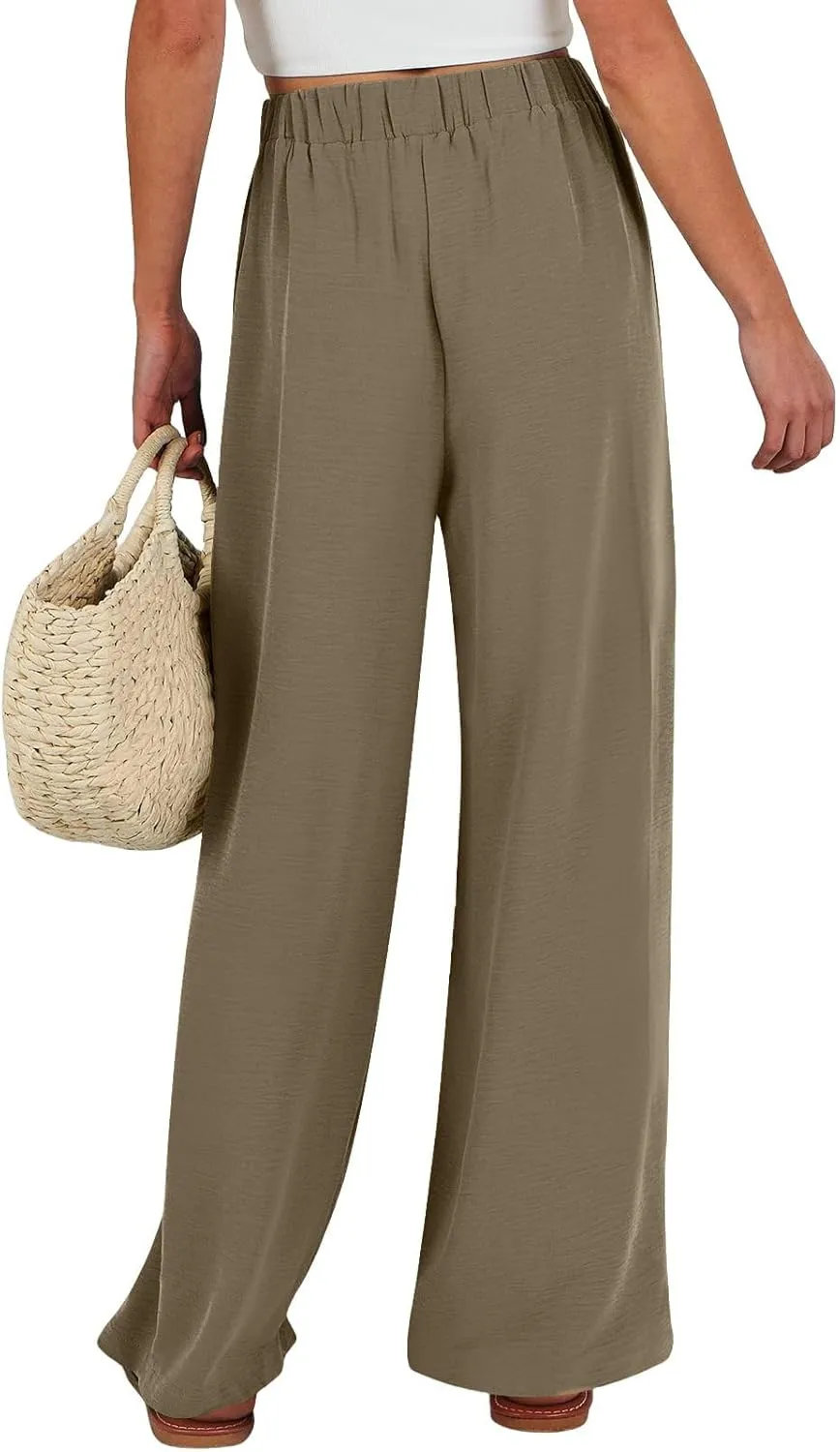 Palazzo Pants for Women Casual Drawstring High Waisted Summer Flowy Pants Breathable Wide Leg Trousers with Pockets