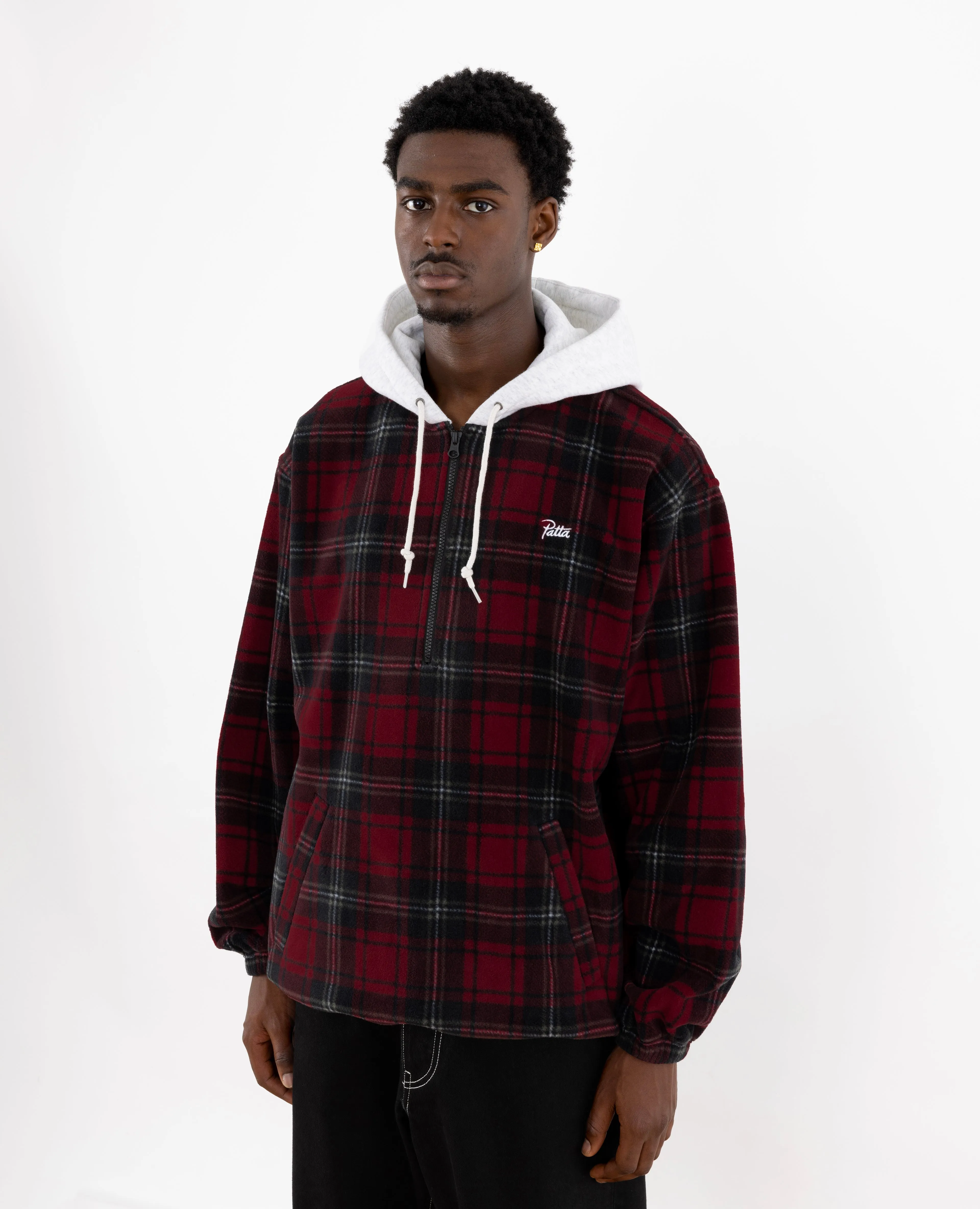 Patta Tartan Fleece Hooded Sweater (Multi/Biking Red)