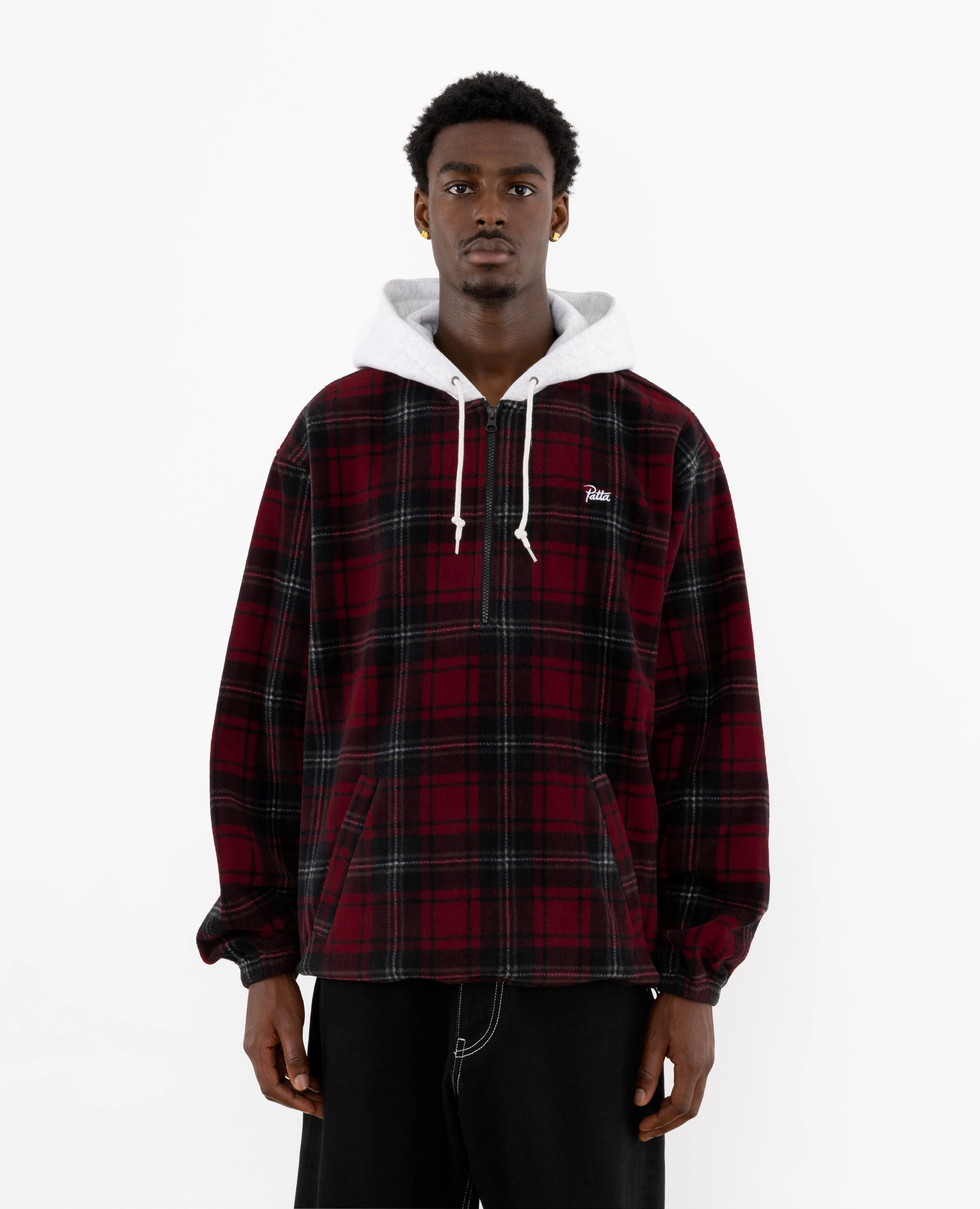 Patta Tartan Fleece Hooded Sweater (Multi/Biking Red)