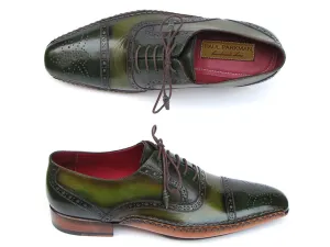 Paul Parkman Men's Side Handsewn Captoe Oxfords Green / Yellow Shoes (Id#5032)