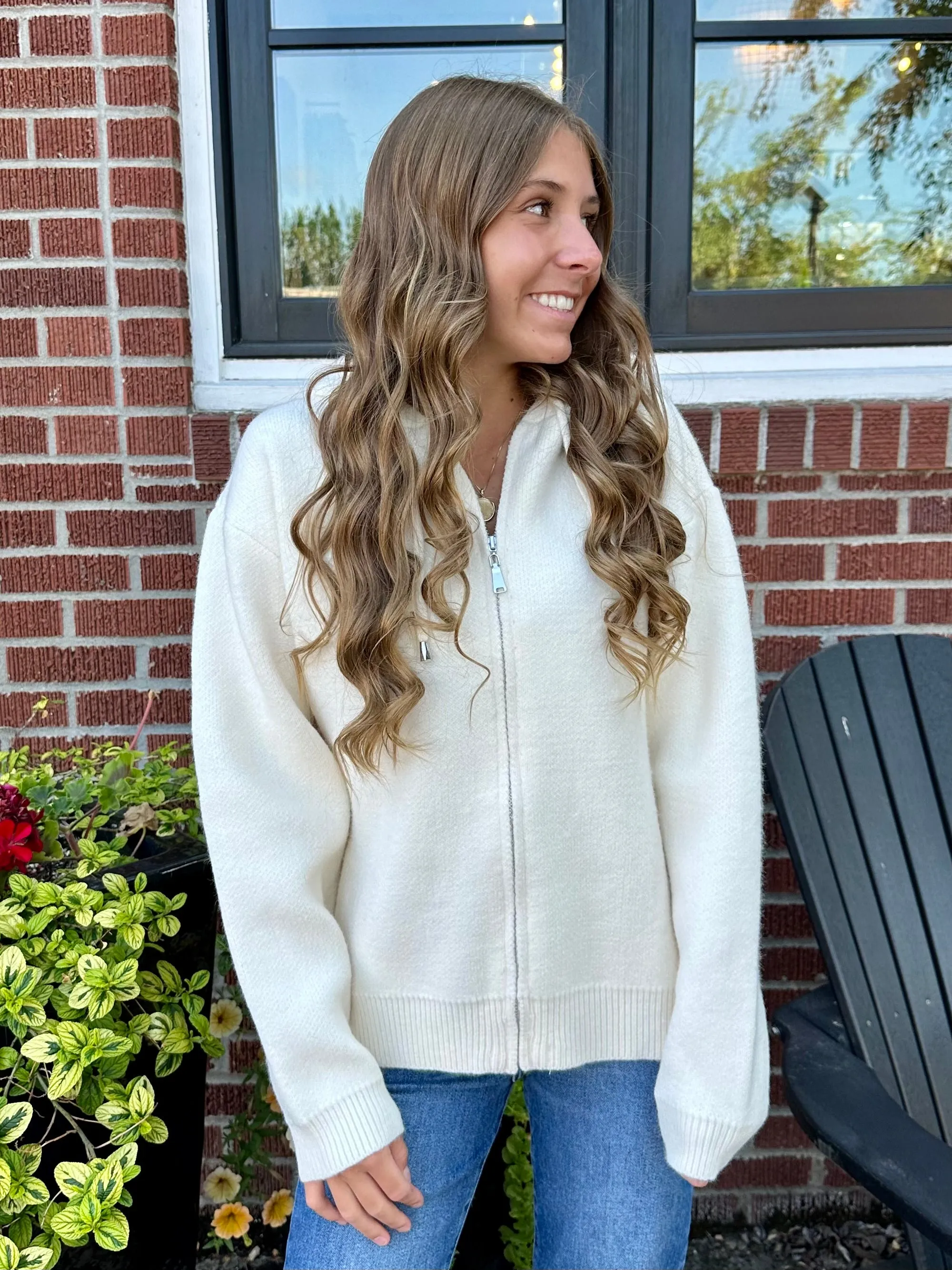 Pearl Zip Up Sweater