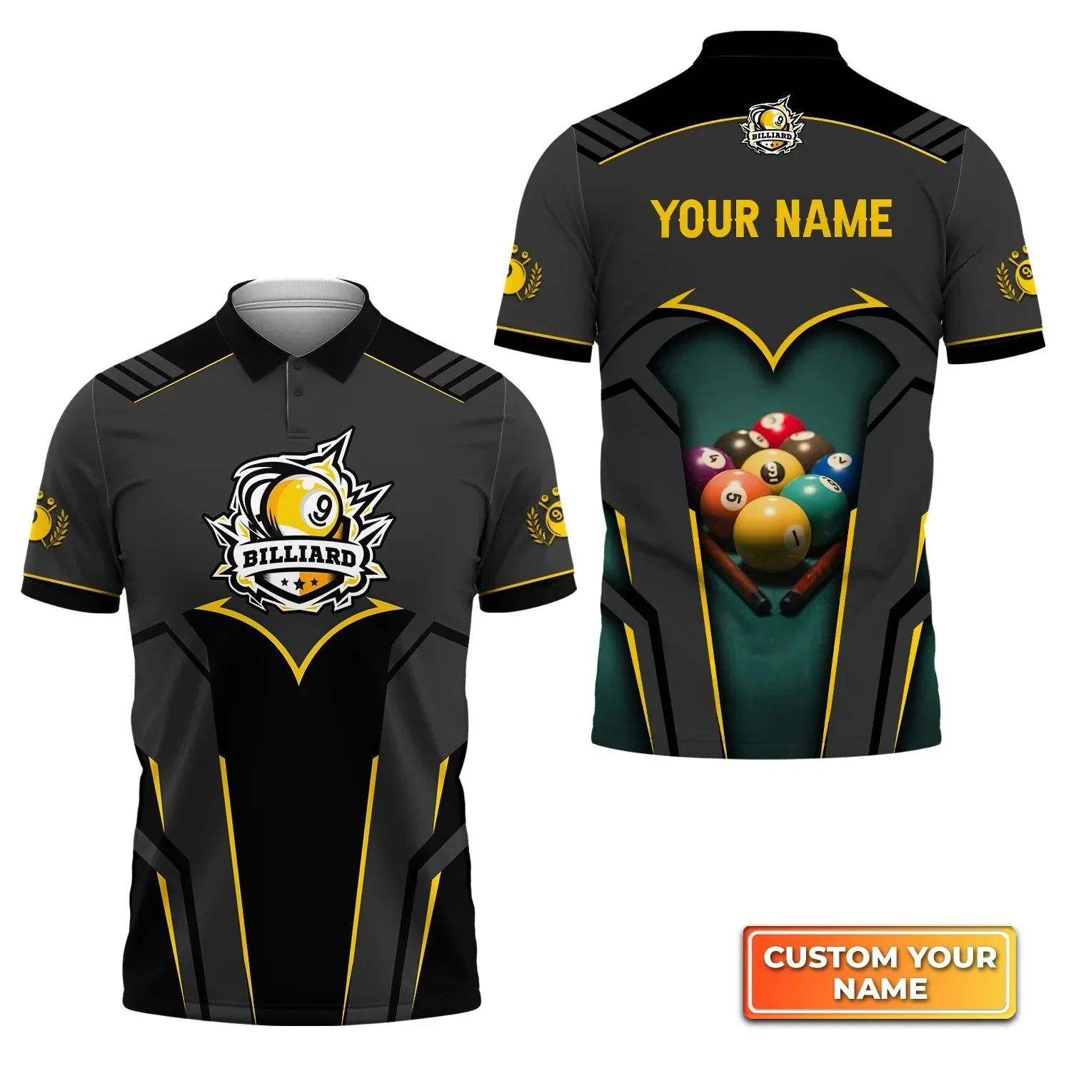 Personalized Name Billiard Pool 9 Ball Badge 3D Shirt For Billiard Players, Perfect Shirt for Billiard Team