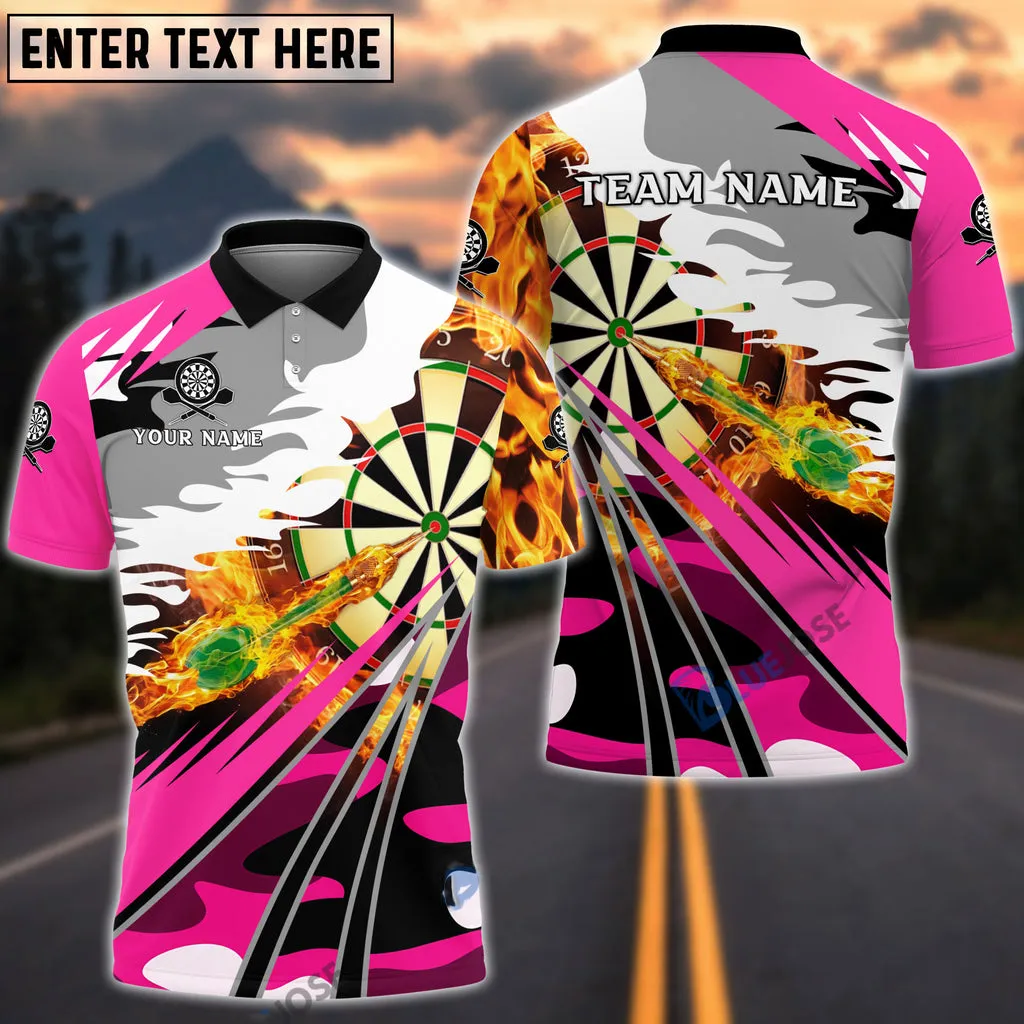 Personalized Name Team Dart Board Fire Splash Polo Shirt, Idea Gift for Dart Players