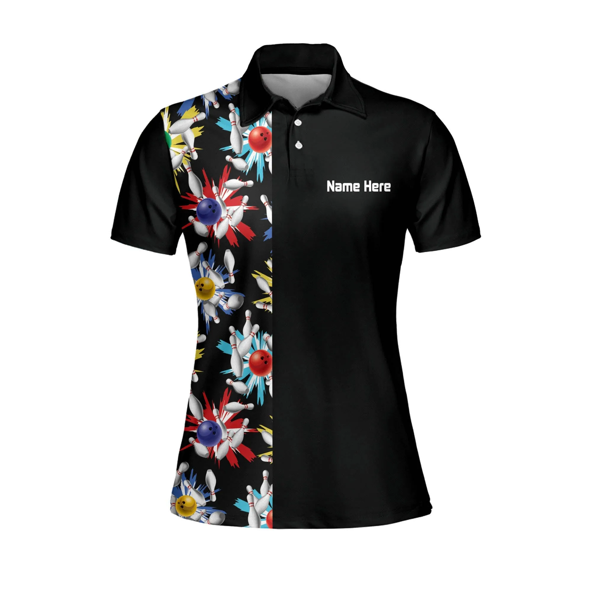 Personalized Splits 'n Giggles Black Bowling Women Polo Shirt, Gift for Bowler