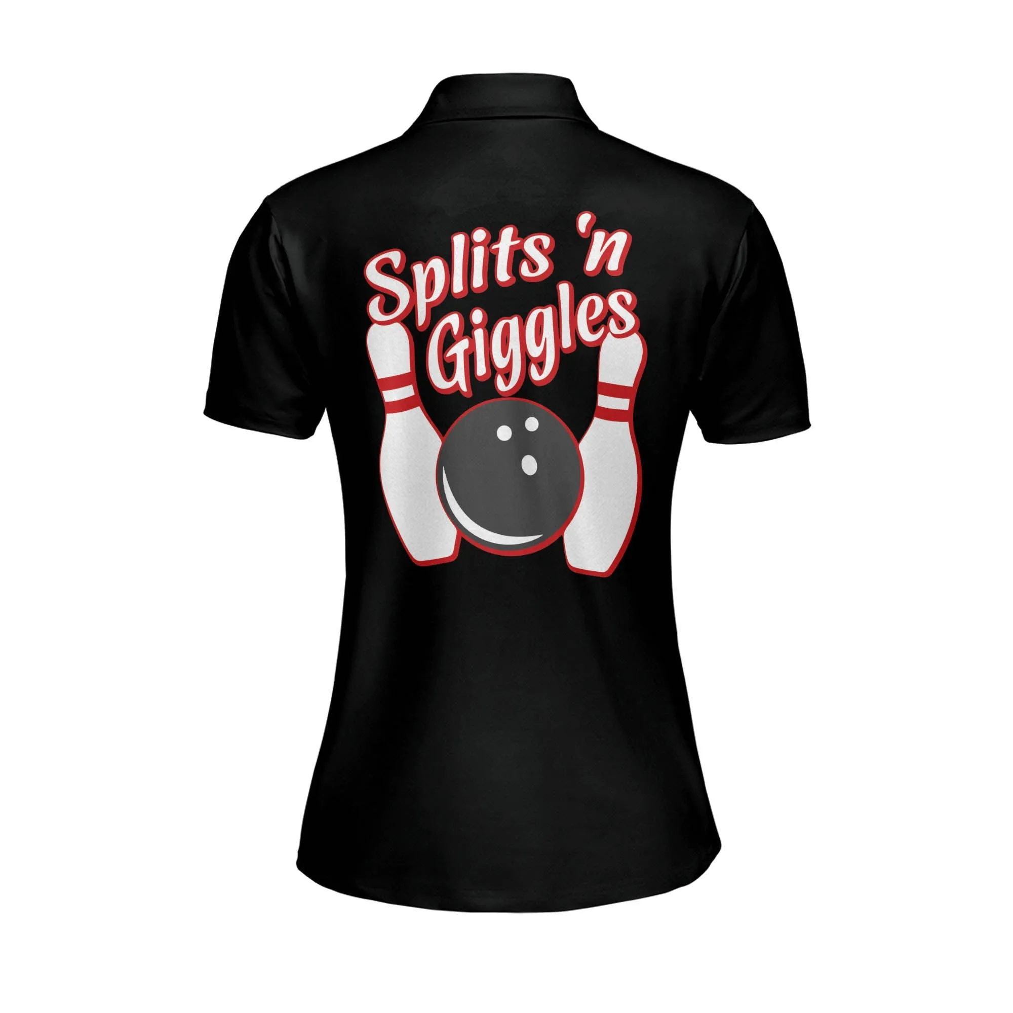 Personalized Splits 'n Giggles Black Bowling Women Polo Shirt, Gift for Bowler