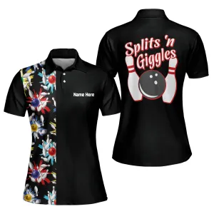 Personalized Splits 'n Giggles Black Bowling Women Polo Shirt, Gift for Bowler