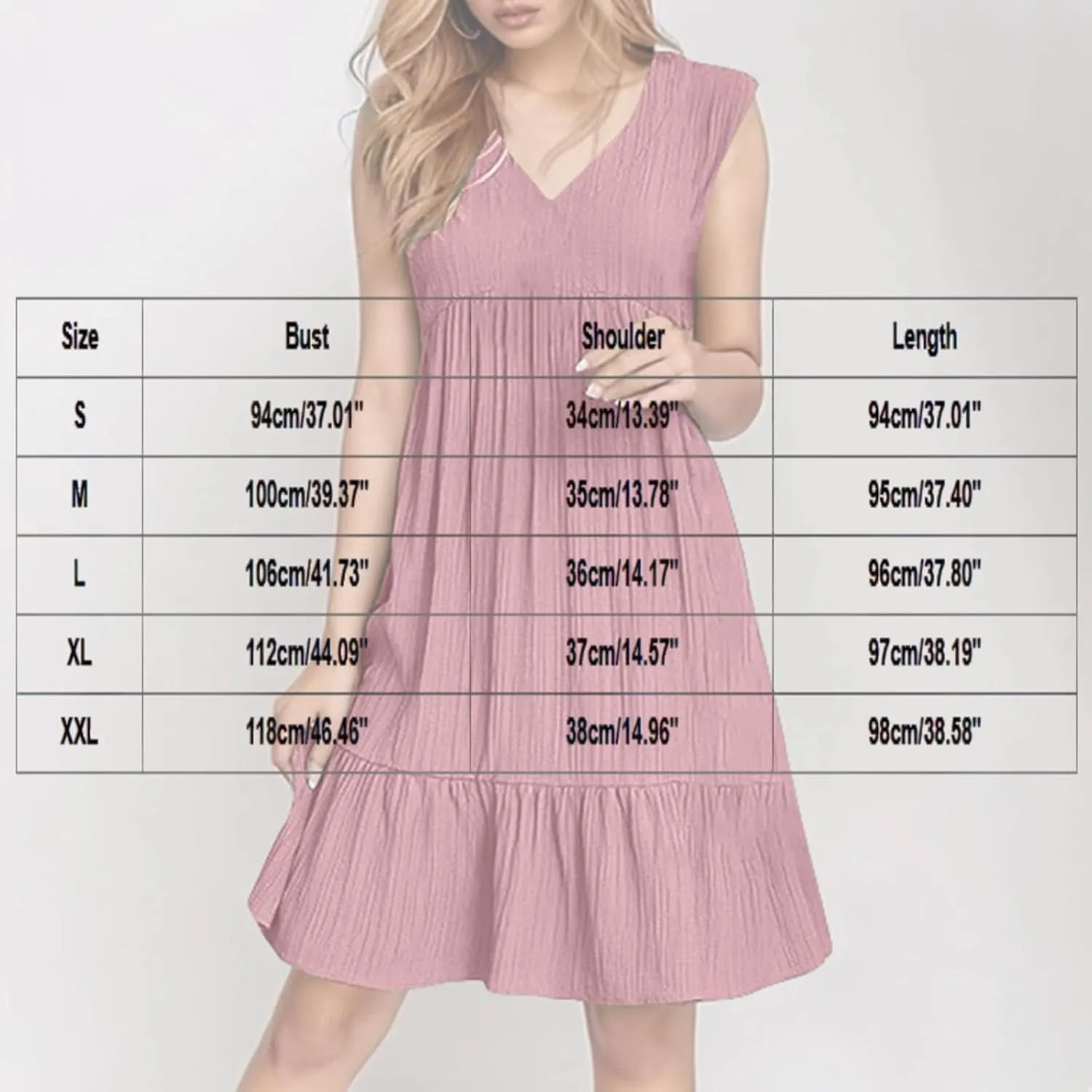 Petite Summer Dresses for Women Casual Sleeveless V Neck Mini Dress Pleated Flowy Ruffle A Line Swing Beach Sundress
