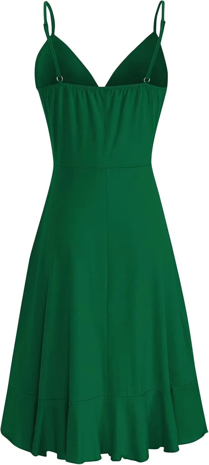 PETYCZEN Mini Dresses for Women Summer Sexy V Neck Sleeveless Wrap Slip Dress Casual Spaghetti Strap Ruffle Dress Sundresses