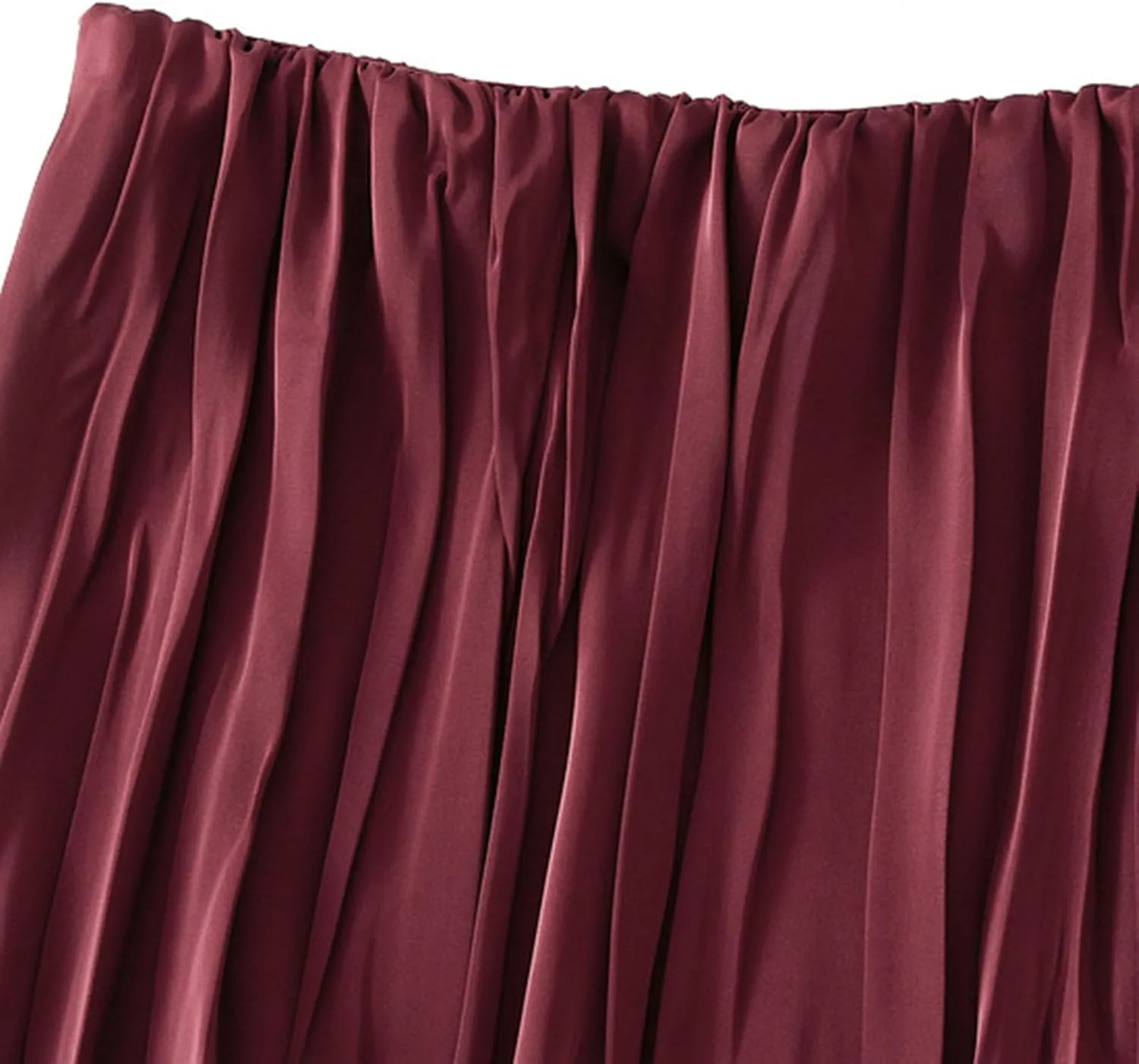 Pleated Midi Skirts for Women 2025 Summer Solid Color Flowy Swing A-Line Elastic Waisted Long Skirt