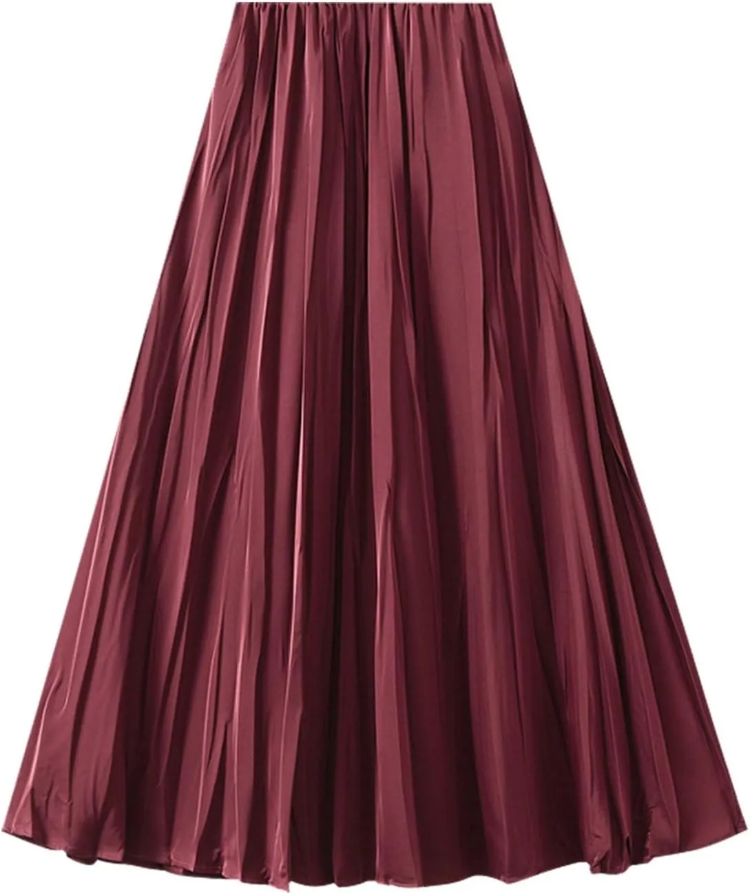 Pleated Midi Skirts for Women 2025 Summer Solid Color Flowy Swing A-Line Elastic Waisted Long Skirt