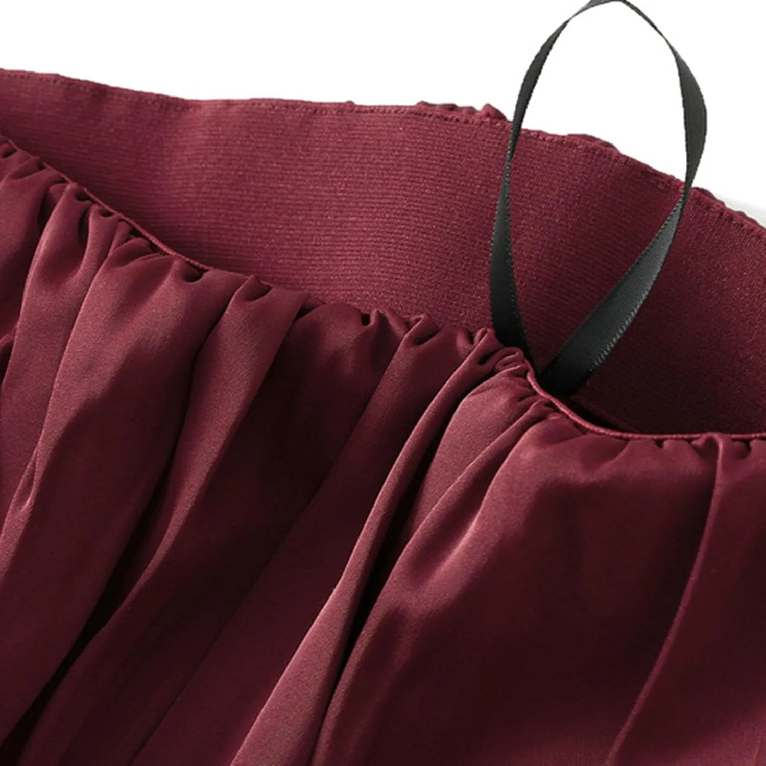 Pleated Midi Skirts for Women 2025 Summer Solid Color Flowy Swing A-Line Elastic Waisted Long Skirt
