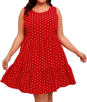 Plus Size Dresses for Women 2025 Polka Dot Casual Ruffle Smocked Dress Soft Round Neck Beach Vacation 1950'S Dresses