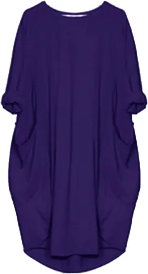 Plus Size Dresses for Women Summer Loose Crew Neck Long Sleeve Midi Dress Basic Solid Color Top Dress with Pockets