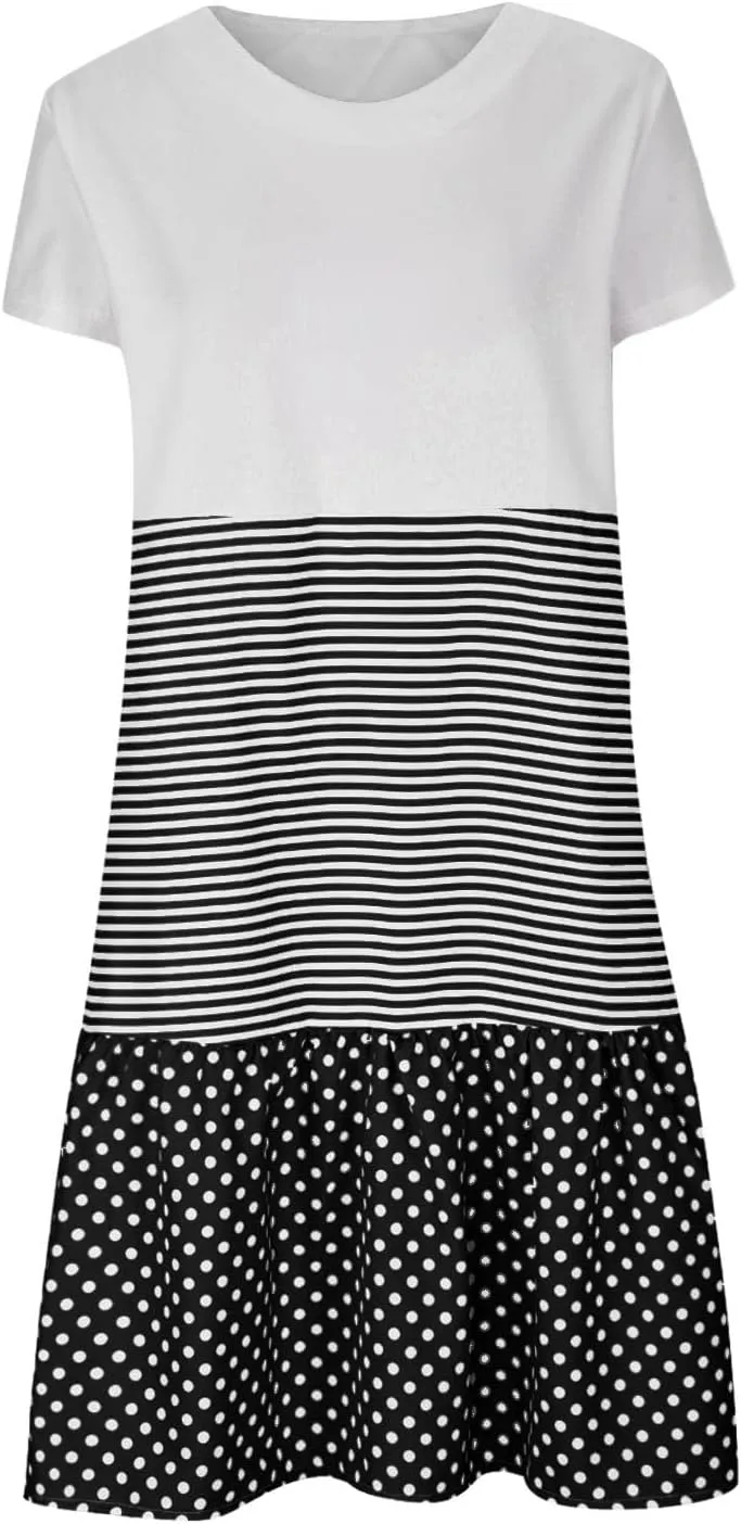 Plus Size Summer Dresses for Women 2024 Tiered Color Block Stripe Shift Dress Swing Casual Flowy Midi Sundresses