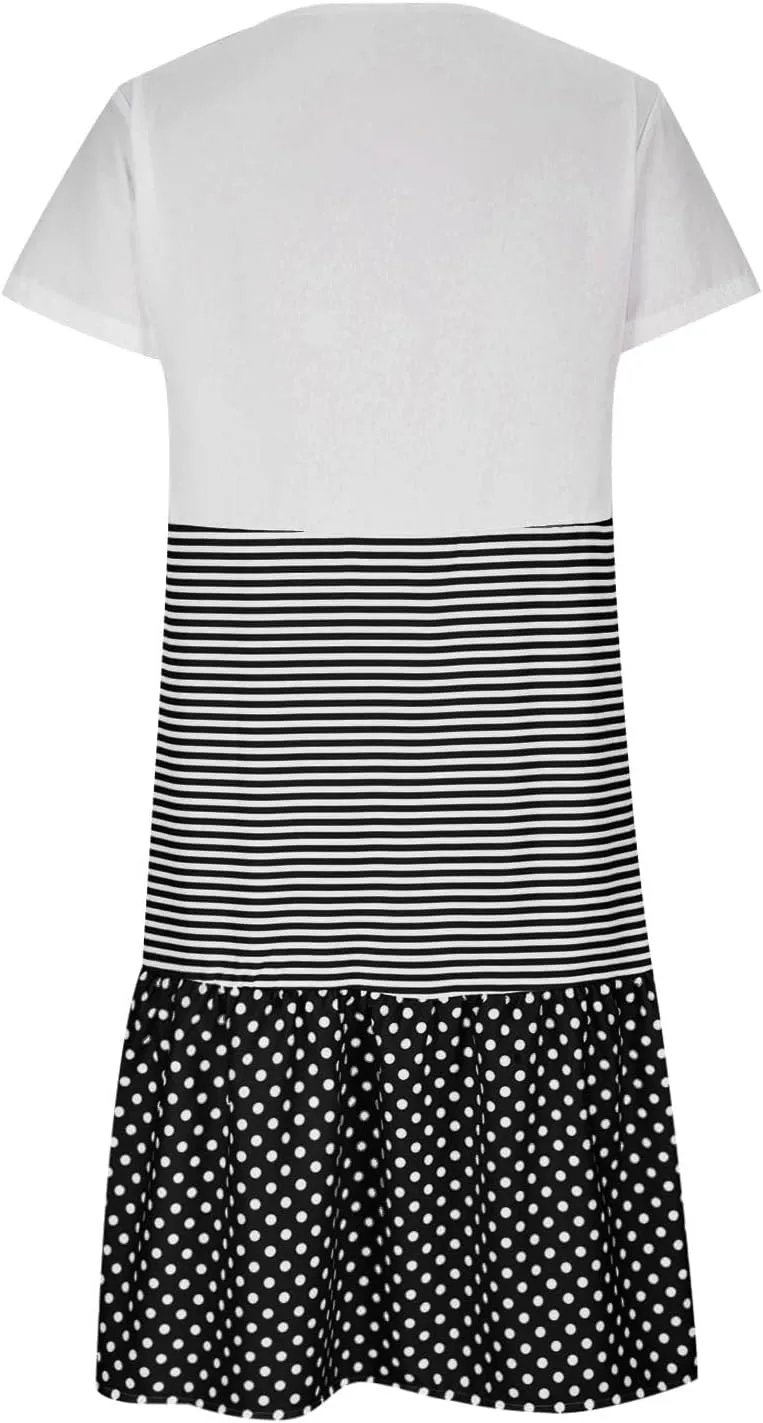 Plus Size Summer Dresses for Women 2024 Tiered Color Block Stripe Shift Dress Swing Casual Flowy Midi Sundresses