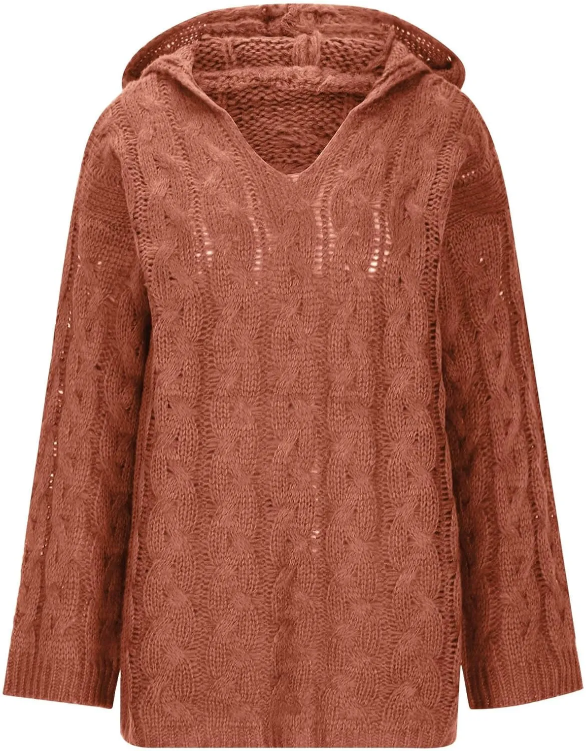 Plus Size Sweater for Women Hooded Fashion Cable Knit Sweatshirt Long Sleeve Oversized Knitwear Top Crewneck Hoodies