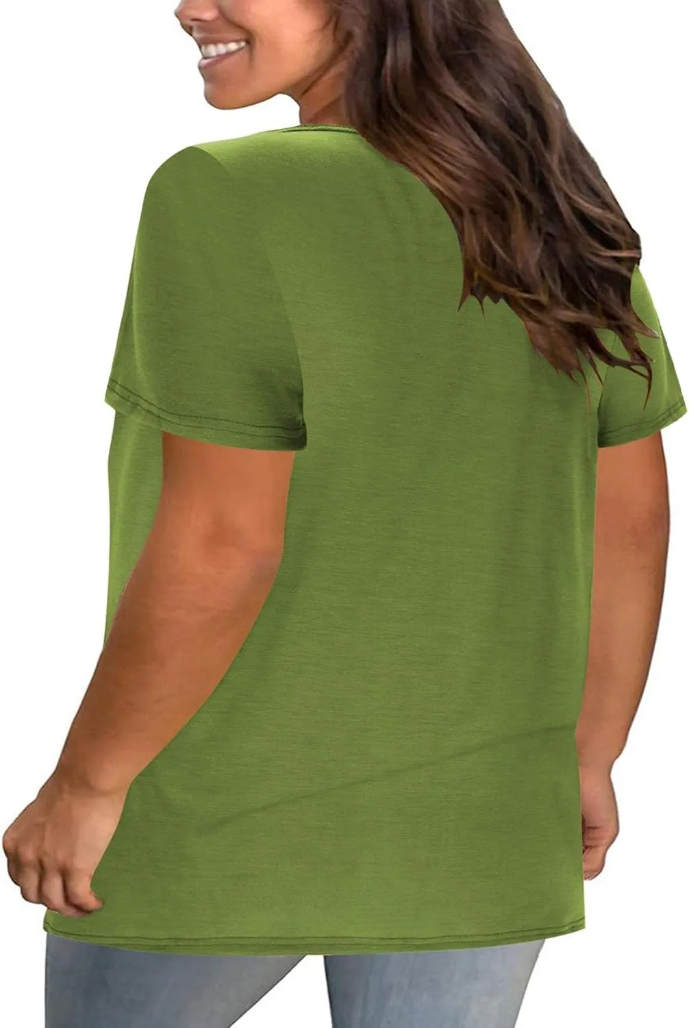 Plus Size Tops for Women Summer Short Sleeve Sexy V Neck Criss Cross T-Shirt Casual Loose Tunic Shirts Soft Solid Tee