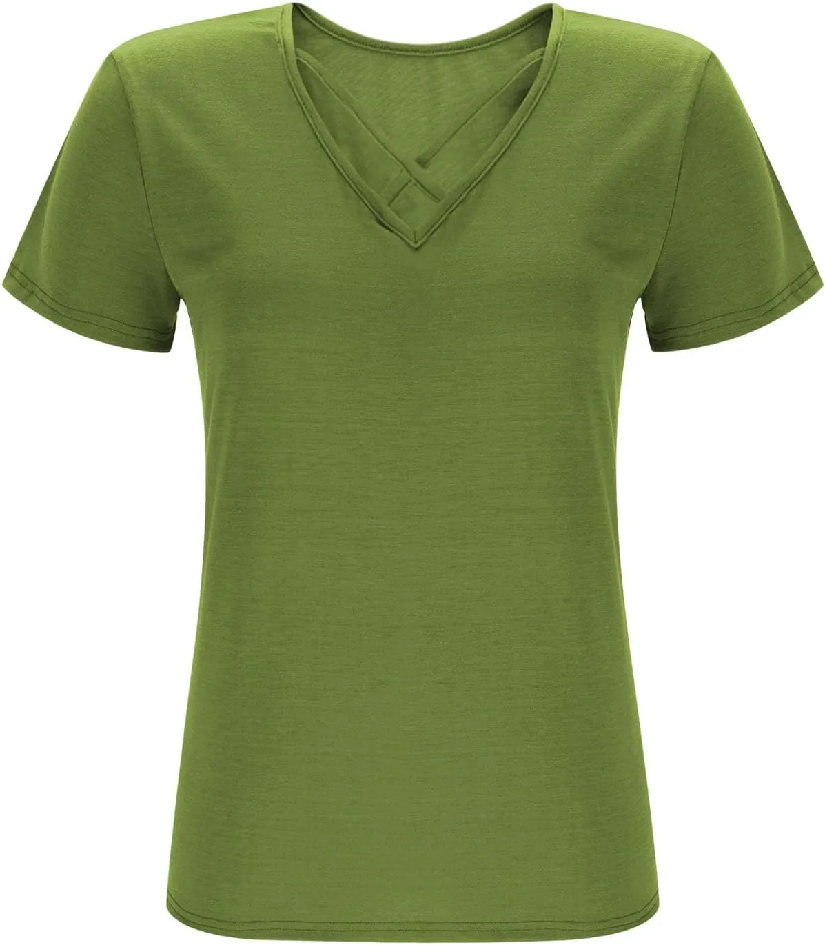 Plus Size Tops for Women Summer Short Sleeve Sexy V Neck Criss Cross T-Shirt Casual Loose Tunic Shirts Soft Solid Tee