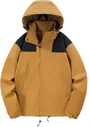 Plus Size Winter Coats for Women Patchwork Color Fall Jacket Long Sleeve Drawstring Hooded Outerwear with Pockets