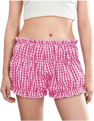POHADON Women's Plaid Layered Ruffle Shorts Cute Lolita Shorts Mini Casual Pajama Shorts Y2k Gingham Boxer Lounge Shorts