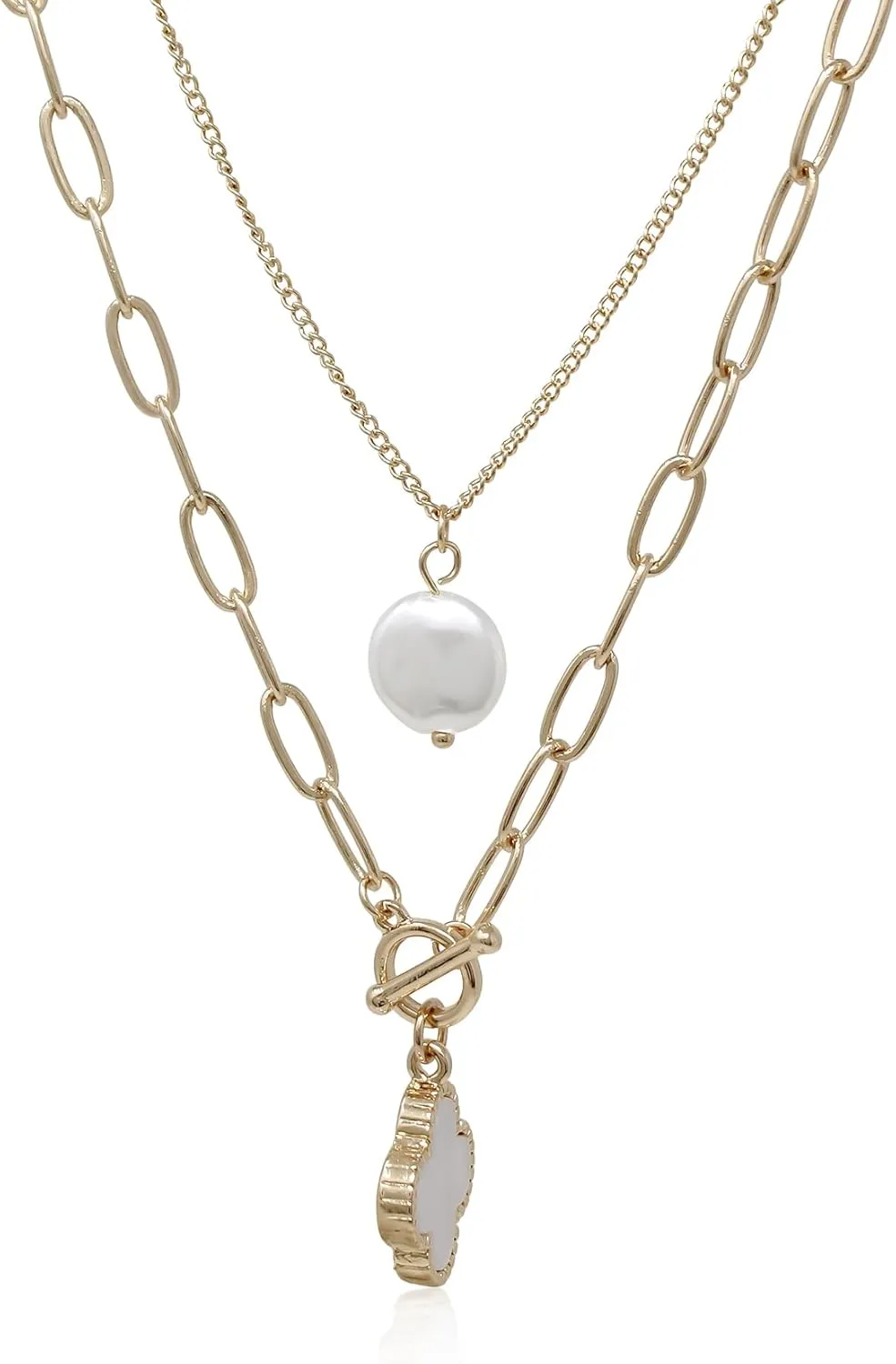 POMINA Chunky Coin Fashion Gold Necklace Trendy Statement Toggle Necklaces Women Antique Gold Coin Pendant Thick Link Chain Layered Gold Necklaces for Women
