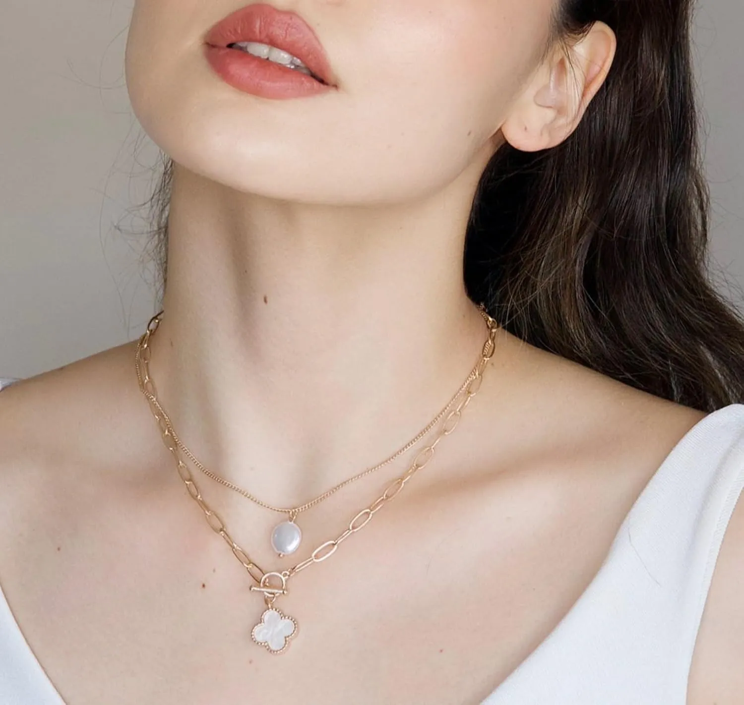 POMINA Chunky Coin Fashion Gold Necklace Trendy Statement Toggle Necklaces Women Antique Gold Coin Pendant Thick Link Chain Layered Gold Necklaces for Women