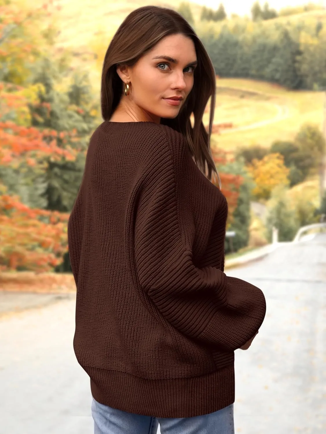 PRETTYGARDEN Womens Sweaters Fall 2025 Long Lantern Sleeve Oversized Sweater Casual Crewneck Loose Ribbed Knit Pullover Tops